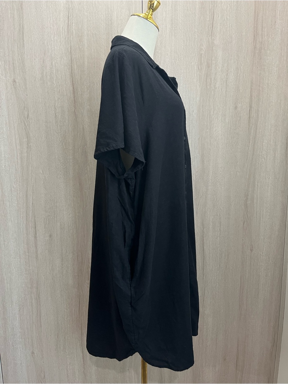 Old Navy Black Linen Blend Shirt Dress Tunic XXL Oversized Pocket - Picture 4 of 6